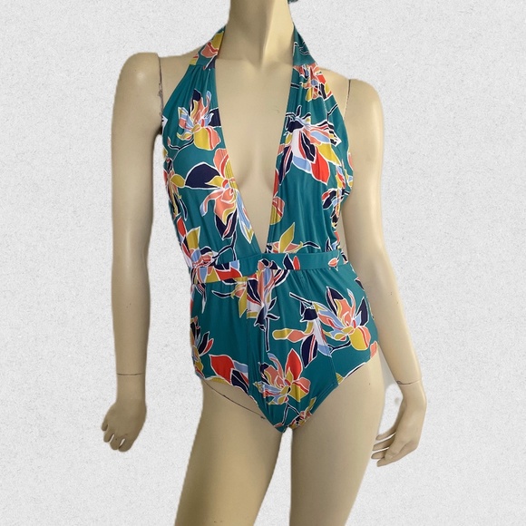 ModCloth Bathing Suit, Size L, Halter One Piece Bathing Suit, Aqua Maillot - Picture 1 of 10